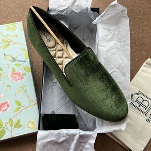 BIRDIES olive green starling velvet loafer flats NIB
